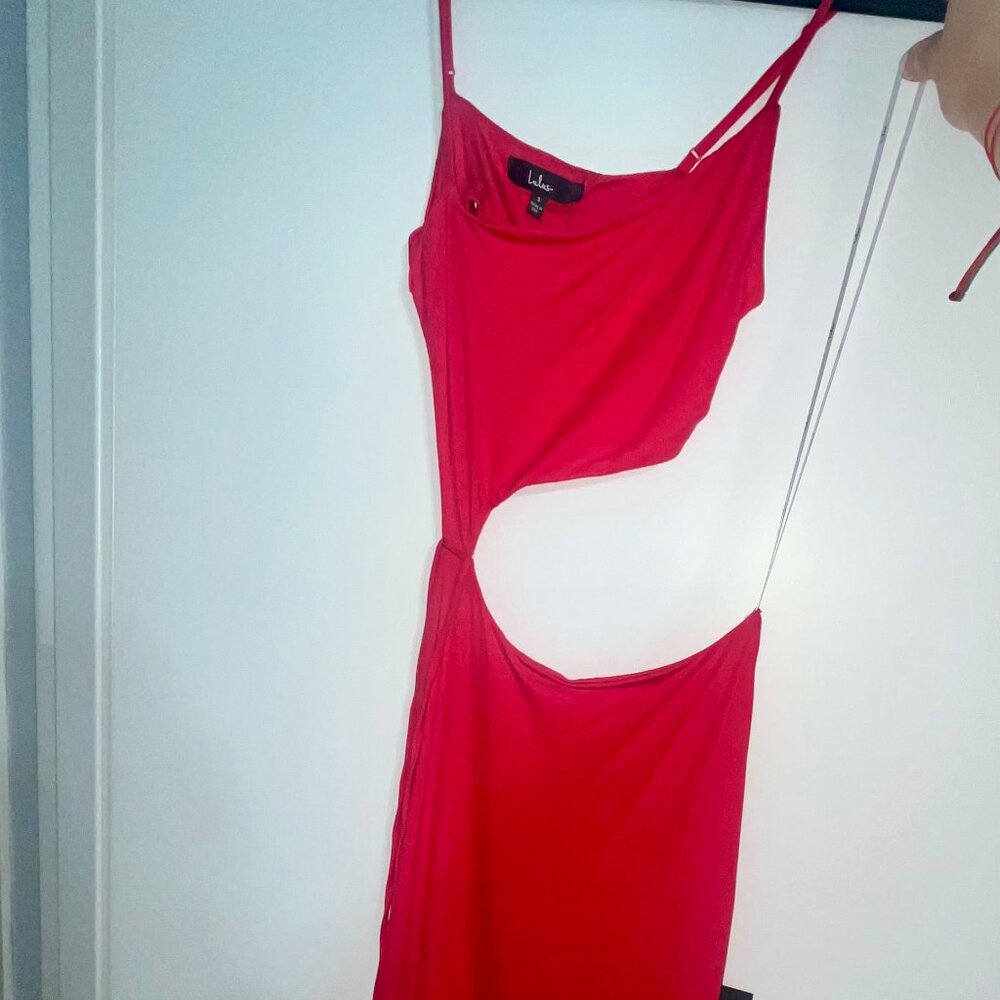 Lulus Long red dress with cut outs (size small)